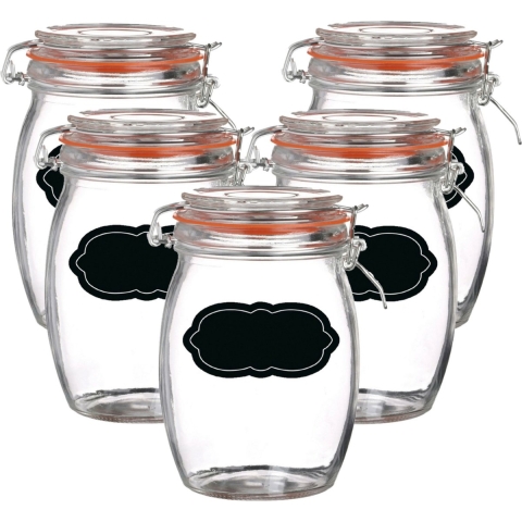 Weckpot/inmaakpot - 10x - 1L - glas - met beugelsluiting - incl. etiketten -