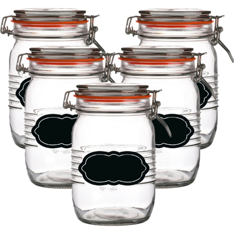 Weckpot/inmaakpot - 10x - 1L - glas - met beugelsluiting - incl. etiketten -
