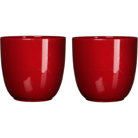 Mica Decorations Plantenpot - 2x stuks - rood - glans - keramiek - D35 x H31,5 cm - bloempot -