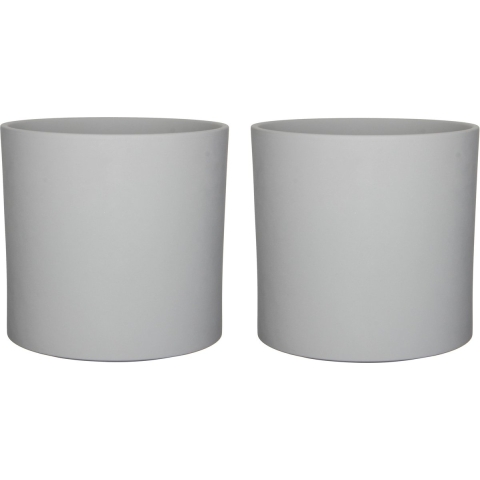 2x stuks bloempotten mat lichtgrijs keramiek voor kamerplant H31 x D32.5 cm -
