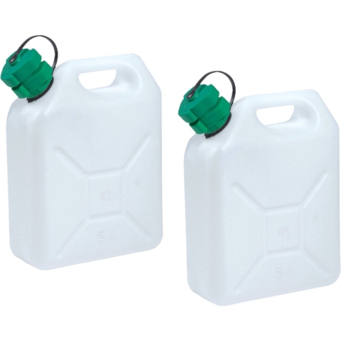 2x stuks kunststof jerrycans voor brandstof 5 liter L24 x B11 x H30 cm -