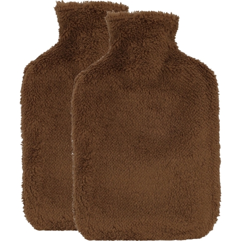 Warmwaterkruik - 2x - met extra zachte hoes - chocolade bruin - 1,75L - kruik -