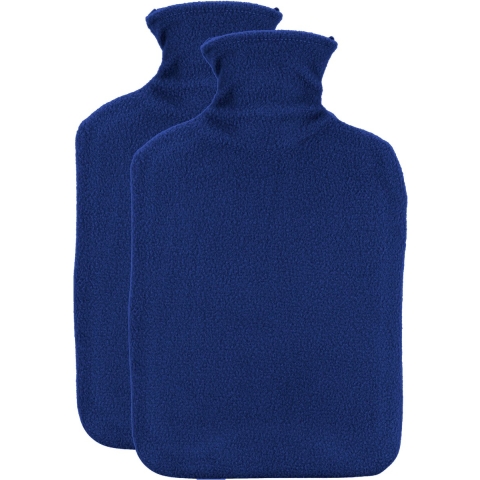 Warmwaterkruik - 2x - met fleecehoes - donkerblauw - 1,75L - kruik -