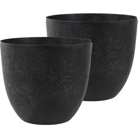 2x stuks bloempot/plantenpot van gerecycled kunststof zwart D45 en H38 cm -