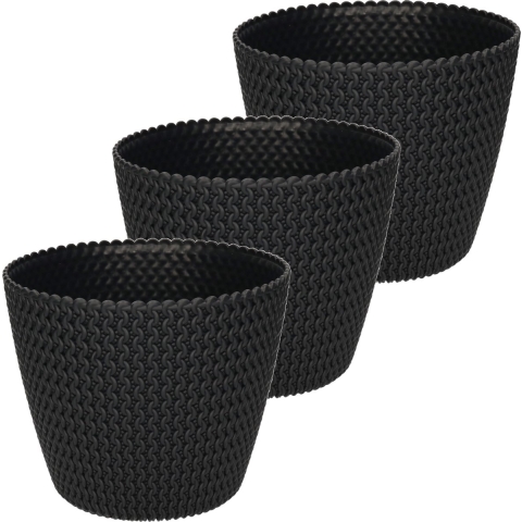 Plantenpot/bloempot - 3x stuks - kunststof - antraciet grijs - D22 x H19 cm - binnen/buiten -