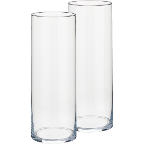 Cilindervaas/bloemenvaas - Set van 2x stuks - van glas - 12 x 30 cm - boeketten vaas - glazen vazen -