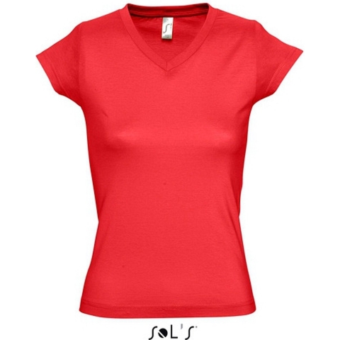 Set van 2x stuks dames t-shirt V-hals rood 100% katoen, maat: 44 (2XL) -