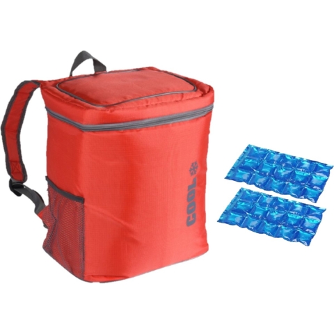 Koeltas rugtas/rugzak rood met 2 stuks flexibele koelelementen 16 liter -