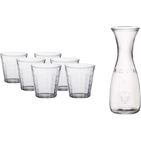 Glazen karaf van 0.5 liter met 6x stuks drinkglazen/waterglazen 220 ml -