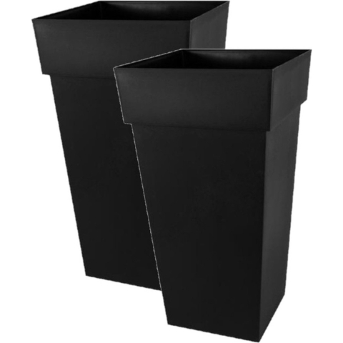 Eda Bloempot Toscane - 2x stuks - vierkant - kunststof - antraciet - L43 x B43 x H80 cm - 98 liter -