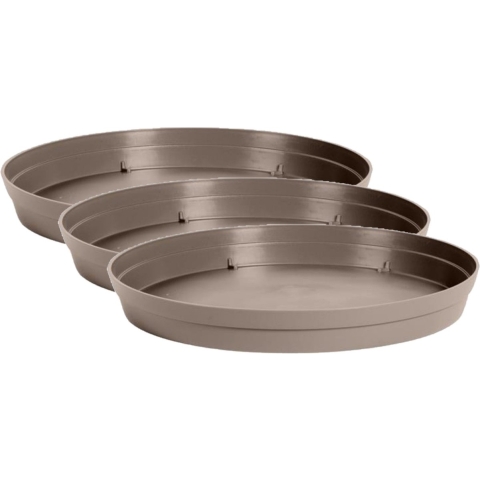 EDA Bloempot onderschaal Toscane - 3x stuks - kunststof - taupe - D23 cm - opvangschalen -