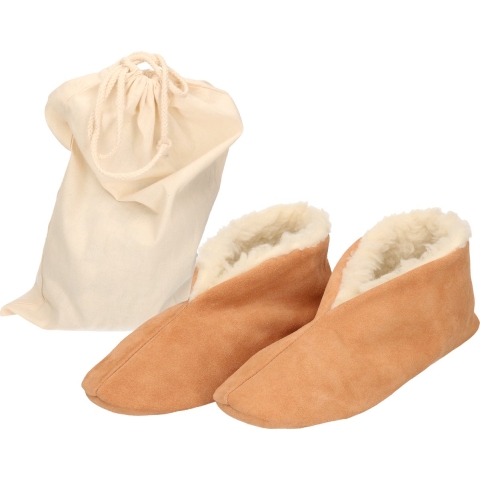Beige Spaanse sloffen/pantoffels van echt leer/suede voor dames/heren maat 45 met opbergzak 45, -