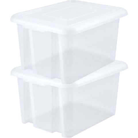 EDA Opbergbox 55L - 2x - wit - stapelbaar - L58 x B44 x H31 cm - kunststof - Bak/doos met deksel -