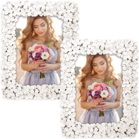 2x stuks kunststof fotolijst witte bloemen geschikt voor een foto van 20 x 25 cm -