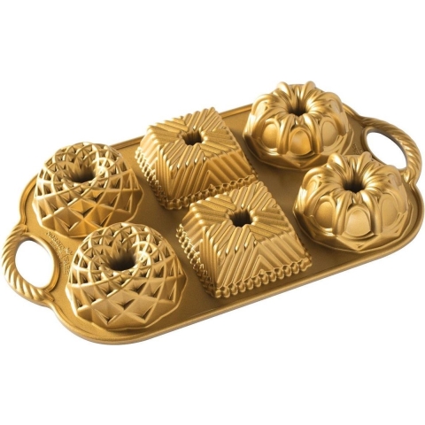 Nordic Ware Mini Tulband / Bakvorm Geo Bundtlette - Gietaluminium - Goud - 6 stuks