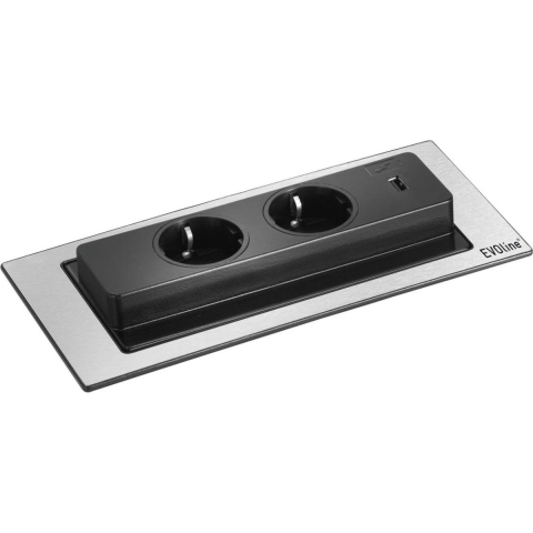 EVOline 106380 Inbouwstekkerdoos 2-voudig RVS (geborsteld) Randaarde stekker 1 stuk(s)