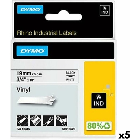 Laminated Tape for Labelling Machines Rhino Dymo ID1-19 19 x 5,5 mm Black White Stick Self-adhesives (5 Units)