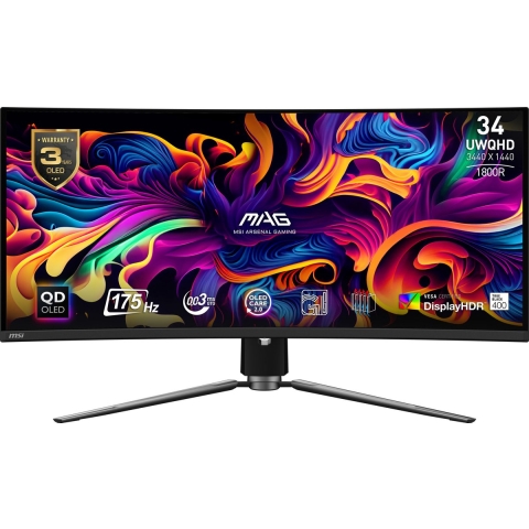 MSI MAG 341CQPDE QD-OLED Gaming monitor Energielabel G (A - G) 86.9 cm (34.2 inch) 3440 x 1440 Pixel 16:9 0.03 ms HDMI, DisplayPort, Hoofdtelefoonaansluiting,