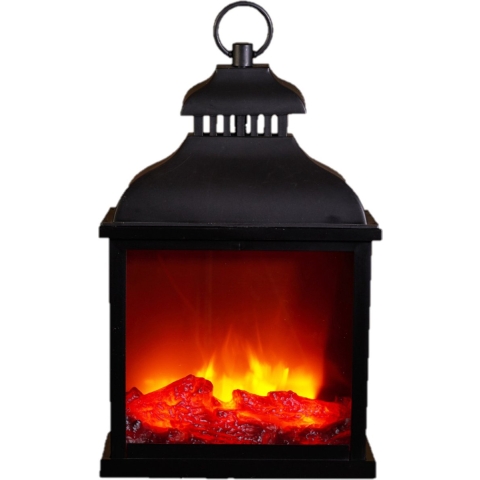 LED sfeerhaard lantaarn - zwart - L25 x B15 x H42,5 cm - open haard - verlichting -