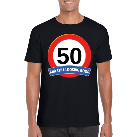 Verkeersbord 50 jaar t-shirt zwart heren XL -