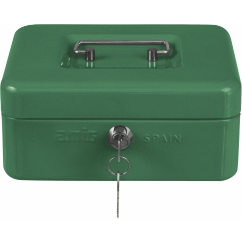 Geldkistje met 2 sleutels - groen - staal - muntbakje - 20 x 16 x 7 cm - inbraakbeveiliging -