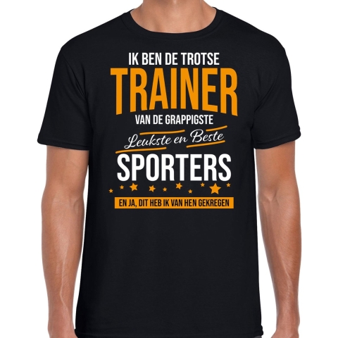 Trotse trainer van de beste sporters cadeau t-shirt zwart voor heren 2XL -