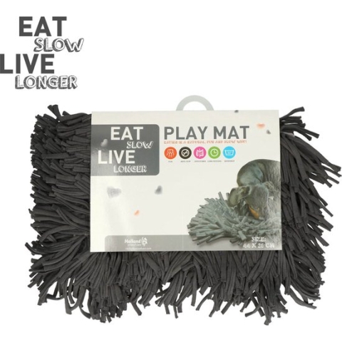 Eat Slow Live Longer Play Mat – 44 x 28 cm - Anti-schrok mat – Snuffelmat – Langzamer eten voor je huisdier – Uitdaging en speelplezier – Voermat – Slow feeder - Grijs