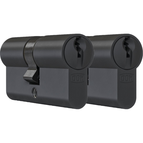 DOM Zwarte profielcilinder Plura 30/30mm - SKG 2 sterren - 2 gelijksluitende cilinders
