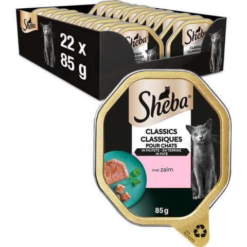 Sheba Kattenvoer Classic Paté - Adult - Natvoer - Zalm - kuipjes 22 x 85g