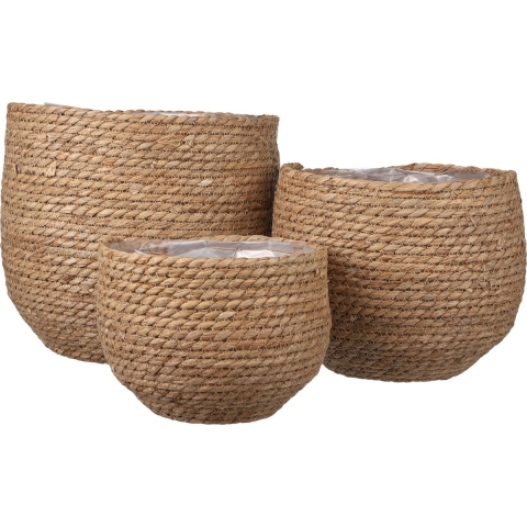 Mica Decorations Jorck Plantenmand - Set van 3 - H24 xØ26 cm - Zeegras - Lichtbruin