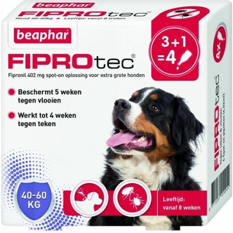 Beaphar Fiprotec Dog 3+1 pip - Anti vlooien en tekenmiddel - 40-60kg
