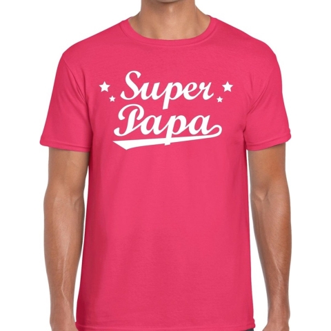 Super papa cadeau t-shirt roze voor heren L -