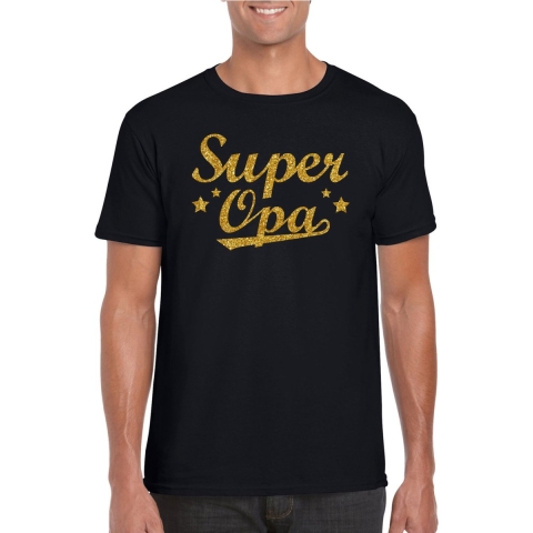 Super opa cadeau t-shirt met gouden glitters op zwart voor heren 2XL -