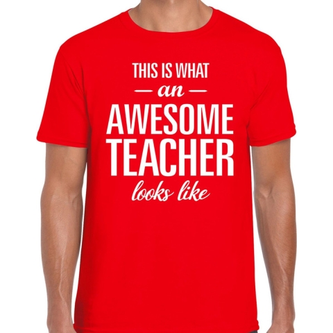 Awesome Teacher cadeau meesterdag t-shirt rood heren S -