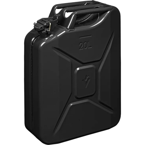 Metalen jerrycan 20 liter zwart - geschikt voor brandstof - benzine / diesel -
