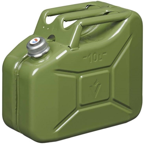 Metalen jerrycan met magnetische dop legergroen voor brandstof 10 liter -