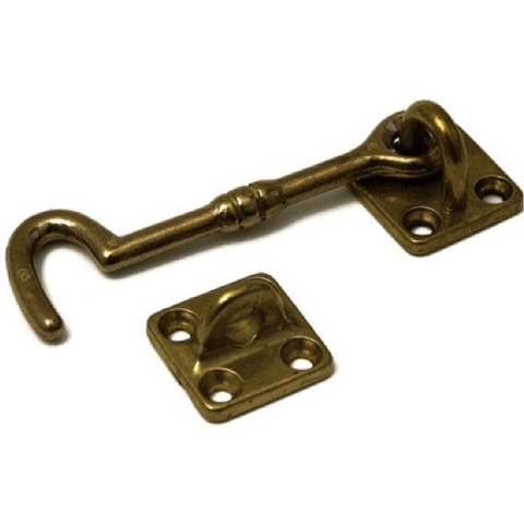 Kajuithaak - messing - gepolijst - 20 cm - windhaak - deur- en raamvastzetter -