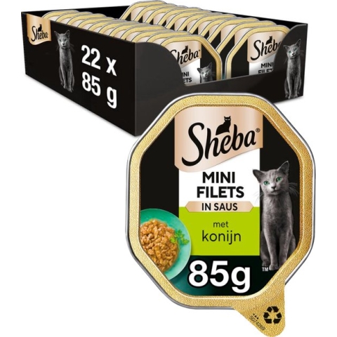 Sheba Kattenvoer Mini Filets - Adult - Natvoer - Konijn in Saus - kuipjes 22 x 85g