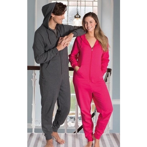 Warme onesie/jumpsuit - grijs - huispakken volwassenen - katoen/polyester L/XL (42/44- 52/56) -