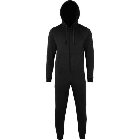 Warme onesie/jumpsuit - zwart - huispakken volwassenen - katoen/polyester S/M (38/40- 48/50) -