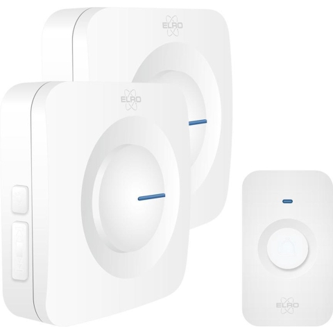 ELRO DB3000 Draadloze Deurbel Set– met 2x Ontvanger op batterij - Bereik 300 meter - IP65 Waterdicht - 64 Melodieën - Wit