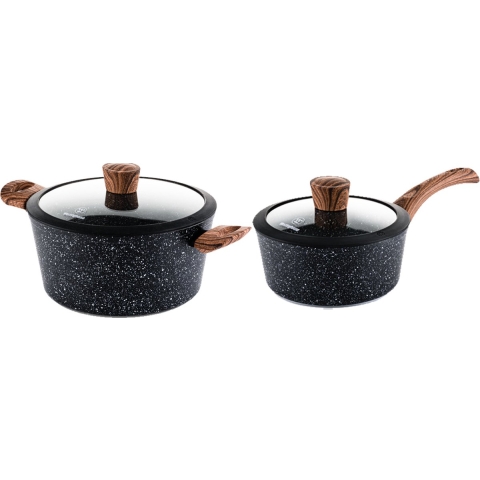 Westinghouse Pannenset Marble Wood - Braadpan ø 24 cm & steelpan ø 18 cm - inductie en alle andere warmtebronnen - 2 Delig
