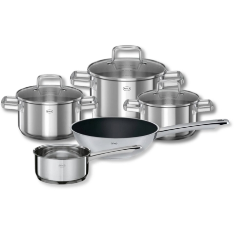 Rosle Pannenset Moments - Kookpannen + Deksels, Steelpan & Wokpan ø 28 cm - 5 Delig