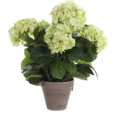 Mica Decorations Kunstplant Hortensia - lichtgroen - 45 cm - in pot -
