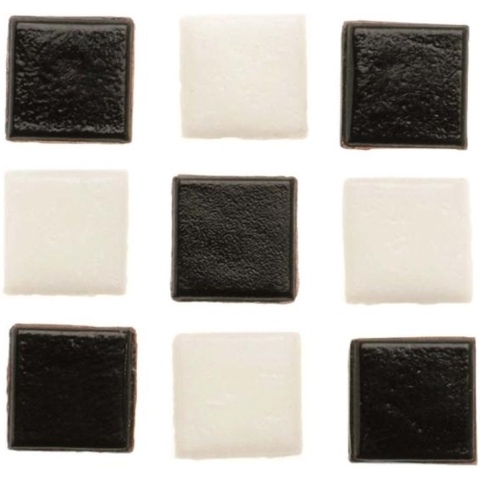 Glorex mozaiek steentjes/tegeltjes - starters pakket - vierkant - 280x stuks - wit/zwart - 1 x 1 cm -