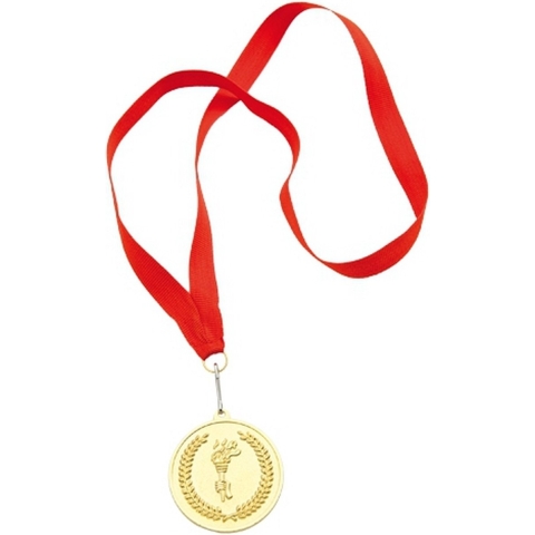 Medailles of sportprijs - 10x - eerste prijs - goud - aan rood lint - sportdag -