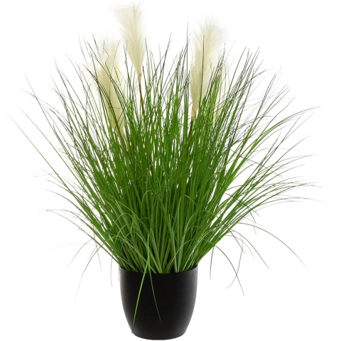 Atmosphera siergras pluimen kunstplant - grasplant sprieten - donkergroen - H90 cm - in pot - pvc -