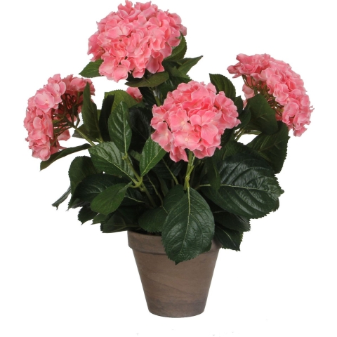 Mica Decorations Kunstplant Hortensia - roze - 45 cm - in pot -