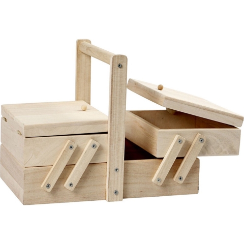Naaidoos - uitklapbaar - hout - 24 cm - opbergbox - naaikoffer -