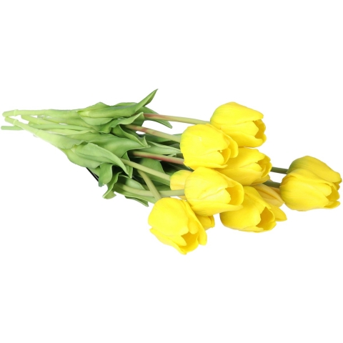 Kunst tulpen boeket Sally - 7x stuks - geel - real touch - 47 cm - kunst zijdebloemen -
